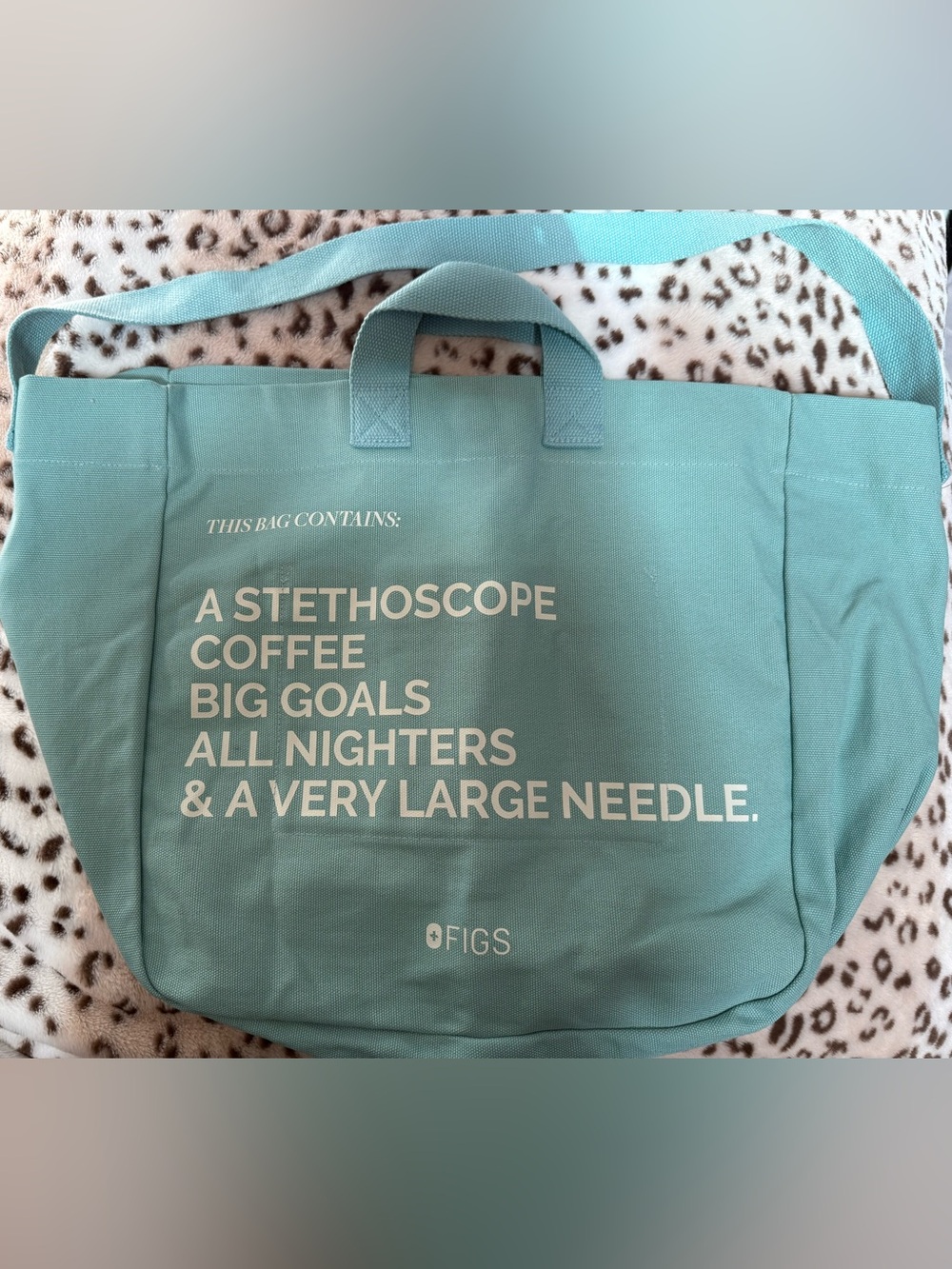FIGS gray tote with yellow medical-print text - Picture 2 of 2